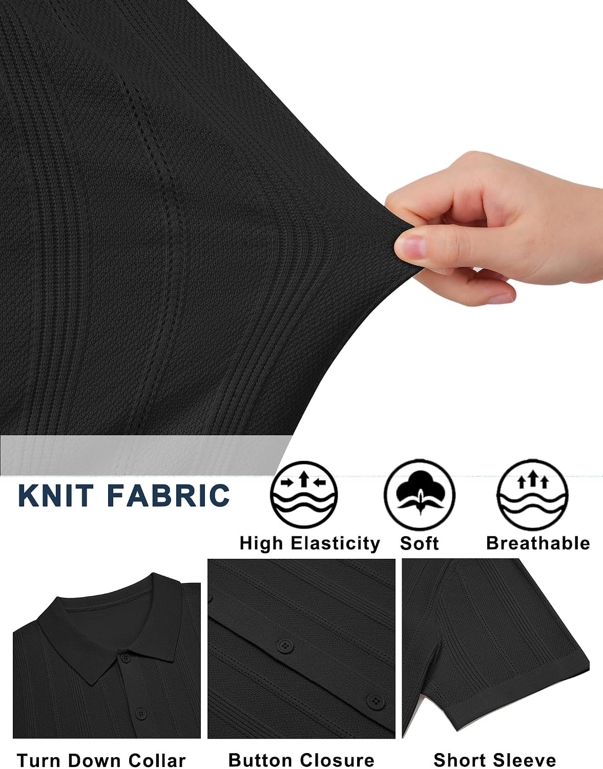 HOTCOOFANDY Men's Knit Button Down Shirts Short Sleeve Polo Shirt Casual Vacation Summer Beach Shirts