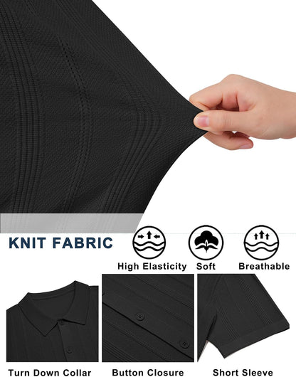 HOTCOOFANDY Men's Knit Button Down Shirts Short Sleeve Polo Shirt Casual Vacation Summer Beach Shirts