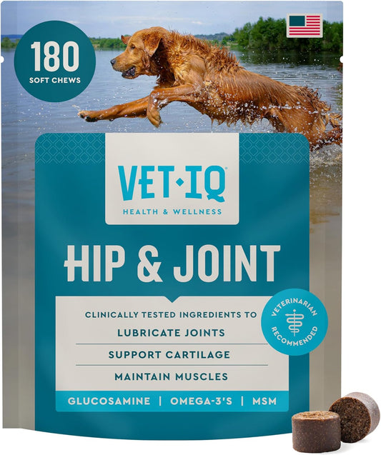 HOTVetIQ Glucosamine Hip & Joint Supplement for Dogs, 180 Soft Chews, Joint Support Supplement with MSM and Krill, Dog Health Supplies Large & Small Breed, Chicken Flavored Chewables | Supports mobility for large & small breeds; glucosamine, MSM & krill o