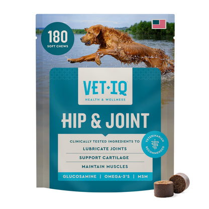 HOTVetIQ Glucosamine Hip & Joint Supplement for Dogs, 180 Soft Chews, Joint Support Supplement with MSM and Krill, Dog Health Supplies Large & Small Breed, Chicken Flavored Chewables | Supports mobility for large & small breeds; glucosamine, MSM & krill o
