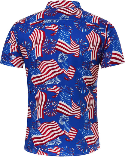HOTuideazone Mens 4th of July American Flag Patriotic Shirt M-XXL | USA Short Sleeve Button Up Shirt for Independence Day, Memorial Days, Flag Day, 4th of July Parties, Beach Trips and Daily