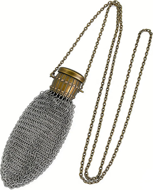 HOT1920's English Vintage Coin Pouch Wallet, Chain Metal Mesh Wallet for Coins, Dice, Jewelry, Cosmetics, Mini Vintage Double Mesh Coin Holder Pouch Ideal for Collectible -Bronze color