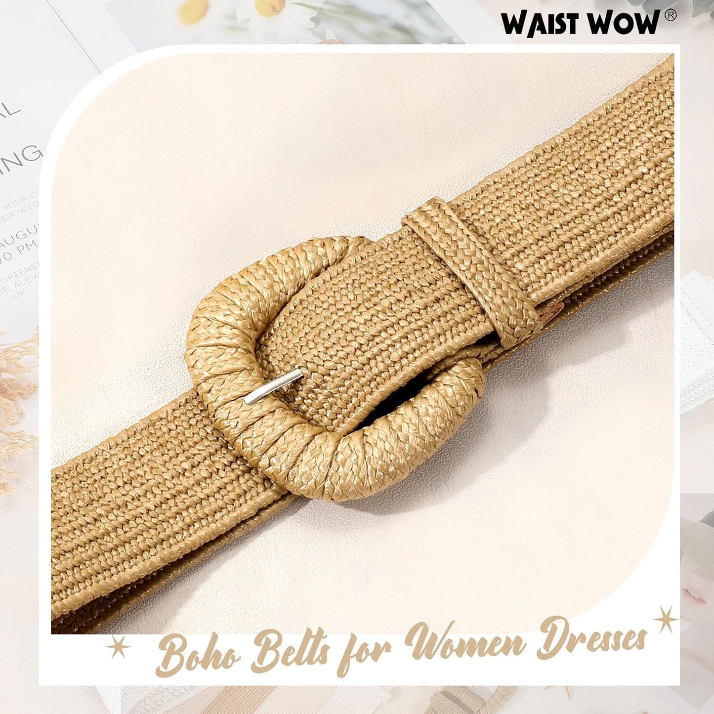 HOTStraw Woven Elastic Belt for Women Stretchy Belts for Dress Fashion Boho Waist Belt Rattan Raffia Ladies Belts
