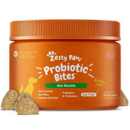 HOTZesty Paws Probiotics for Dogs - Digestive Enzymes for Gut Flora, Digestive Health, Diarrhea & Bowel Support - Clinically Studied DE111 - Dog Supplement Soft Chew for Pet Immune System - Pumpkin, 90ct