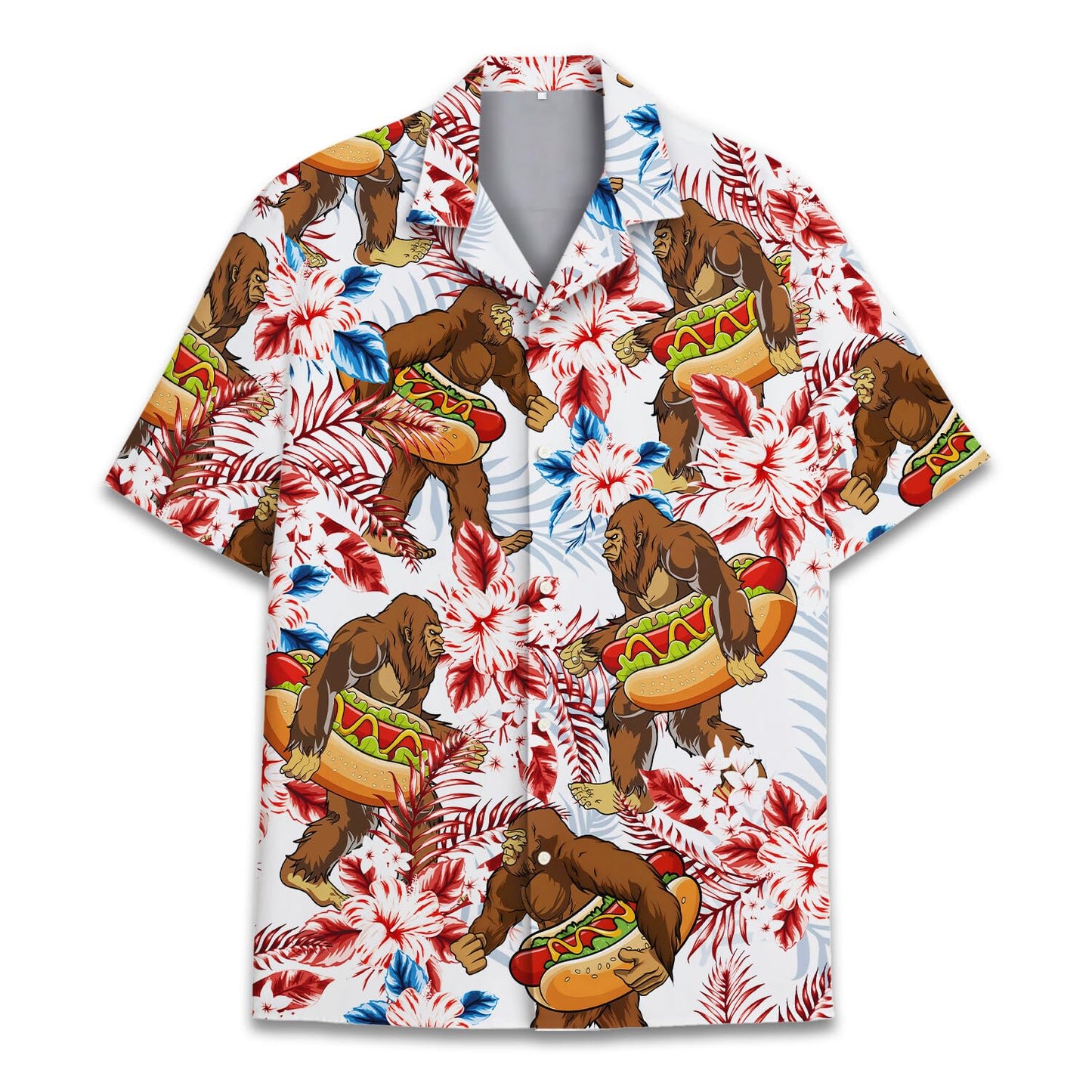 HOTTropical Bigfoot Hawaiian Shirts for Men Women, Sasquatch Summer Beach Button Down Short Sleeve