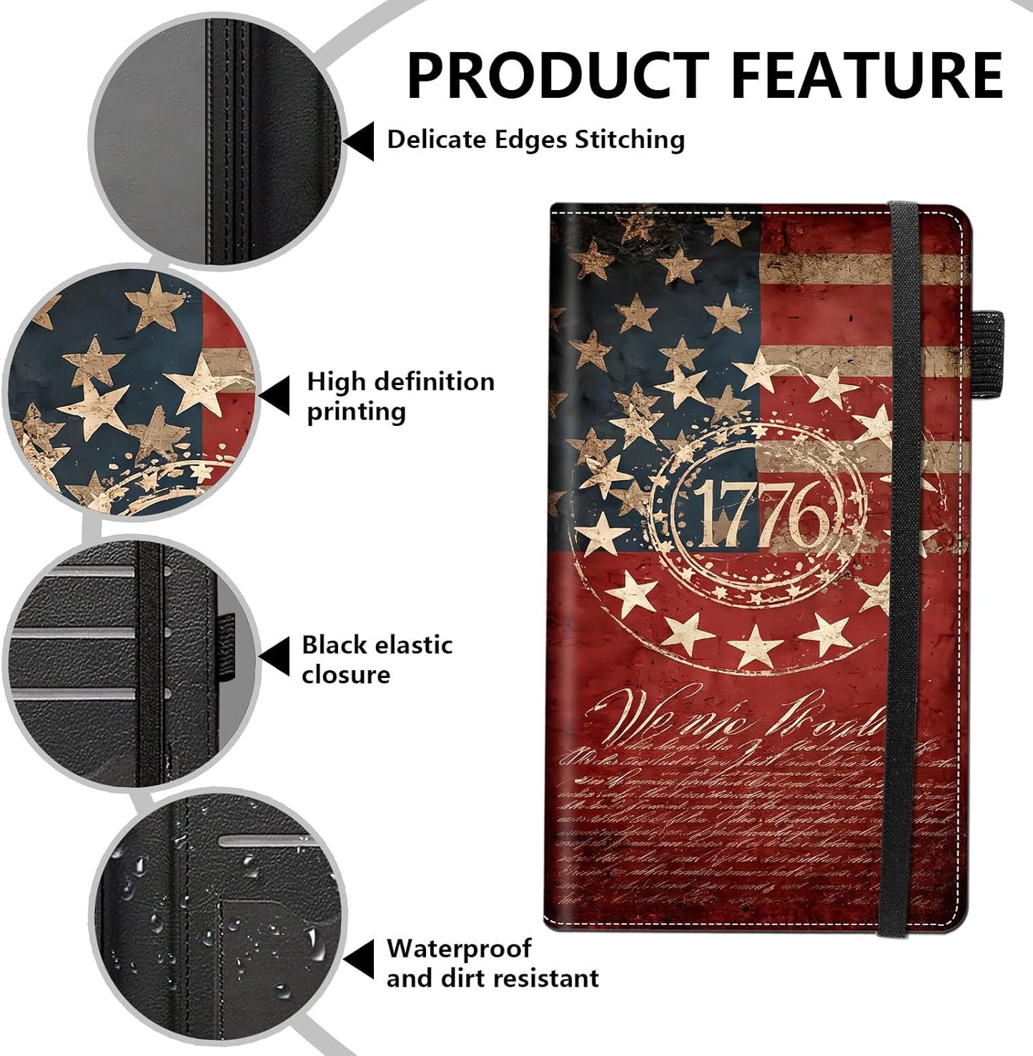 HOTLeather Checkbook Cover Wallet for Women Men with Pen Holder, RFID Blocking Large Capacity for Personal Checks for Durable Checkbook Organizer with Register Holder, 1776 American Flag