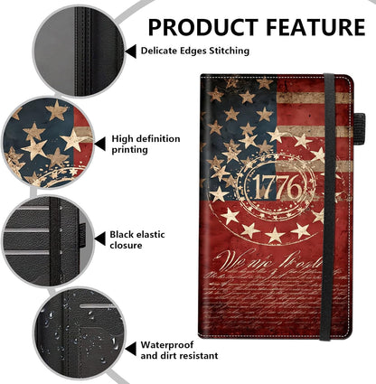 HOTLeather Checkbook Cover Wallet for Women Men with Pen Holder, RFID Blocking Large Capacity for Personal Checks for Durable Checkbook Organizer with Register Holder, 1776 American Flag