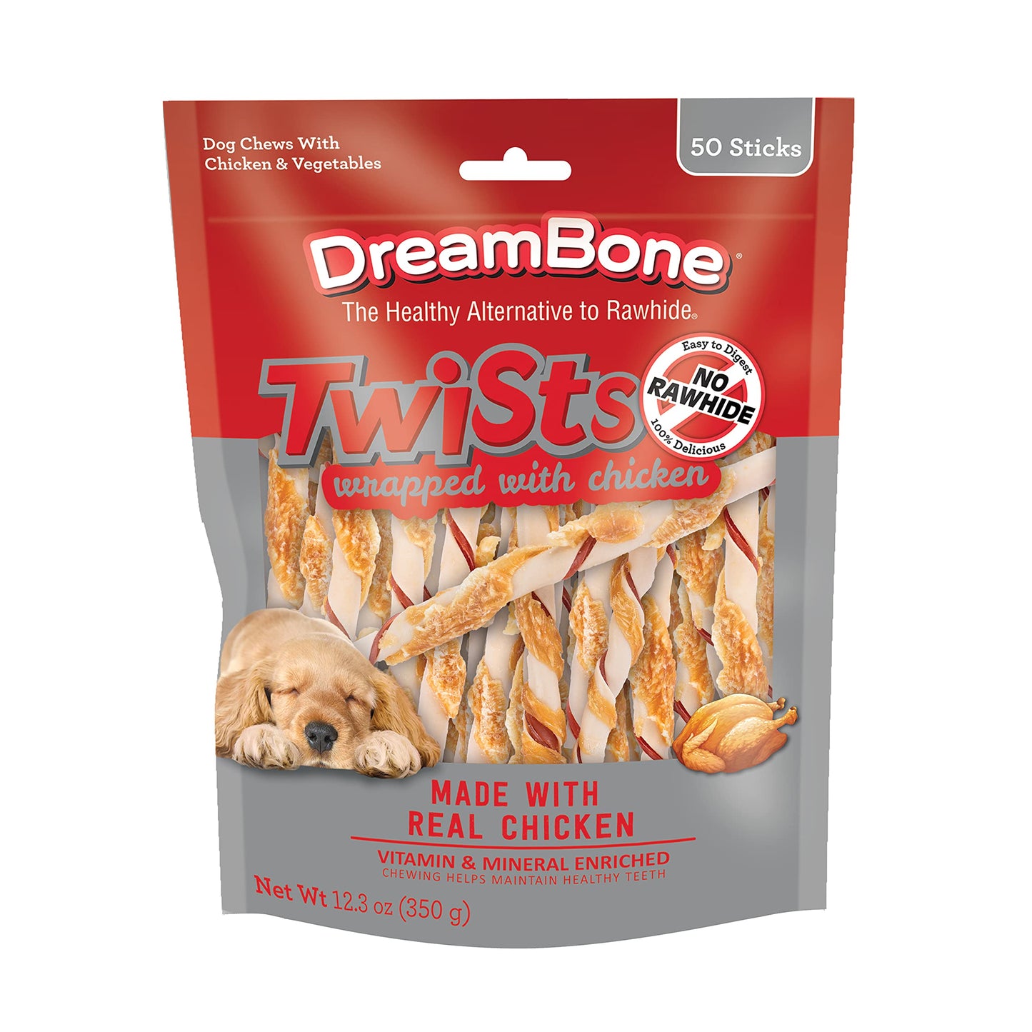 HOTDreamBone Twist Sticks Chews for Dogs, Treat Your Dog to Easy-to-Digest Rawhide-Free Chews Made with Real Vegetables and Chicken, 50 Count