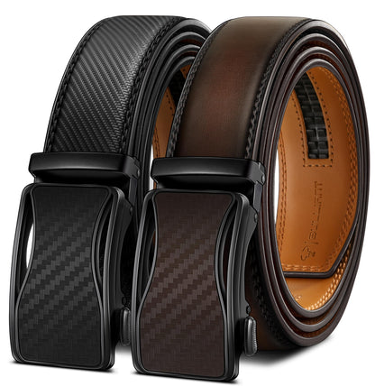 HOTBULLIANT Men Belts 2 Pack,Ratchet Sliding Belt Adjustable For Gift Mens Dress Casual 1 3/8",Cut for Fit