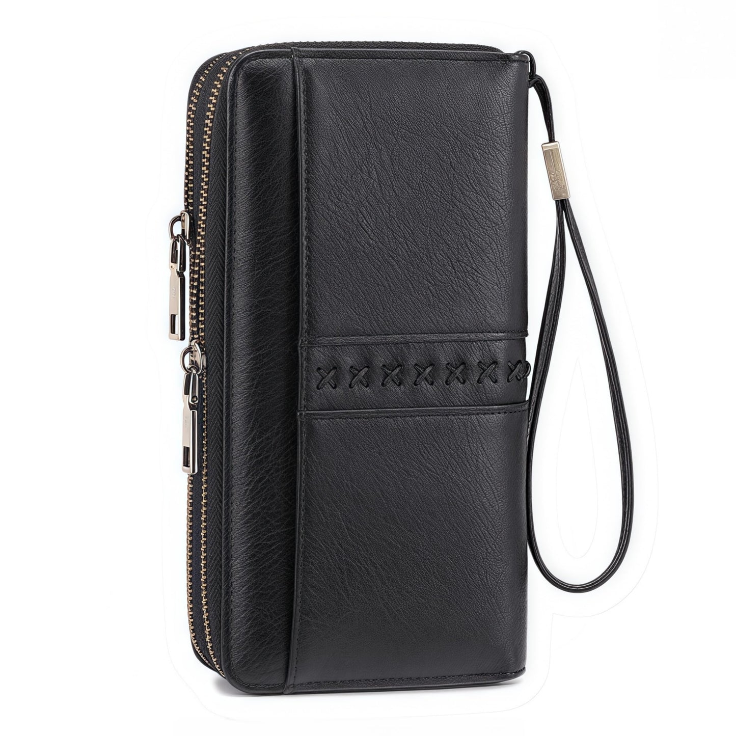 HOTLarge Capacity Women's Leather Wallet - RFID Blocking Double Zipper Around Wristlet Clutch Credit Card Holder
