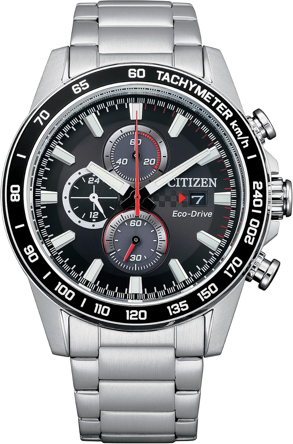 HOTCitizen Men's Sport Casual Brycen Eco-Drive Chronograph Stainless Steel Watch, 12/24 Hour Time, Date, Tachymeter, 100 Meters Water Resistant, Spherical Mineral Crystal, Weekender