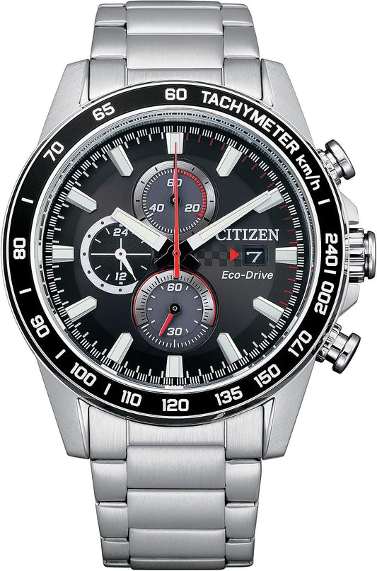 HOTCitizen Men's Sport Casual Brycen Eco-Drive Chronograph Stainless Steel Watch, 12/24 Hour Time, Date, Tachymeter, 100 Meters Water Resistant, Spherical Mineral Crystal, Weekender