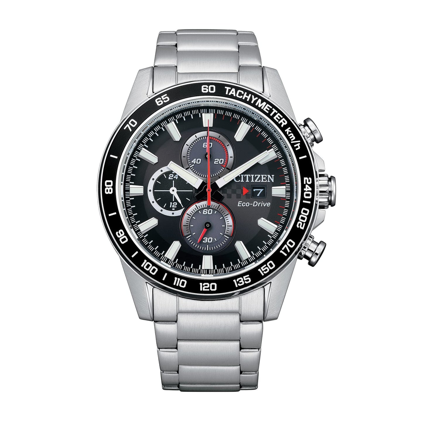 HOTCitizen Men's Sport Casual Brycen Eco-Drive Chronograph Stainless Steel Watch, 12/24 Hour Time, Date, Tachymeter, 100 Meters Water Resistant, Spherical Mineral Crystal, Weekender