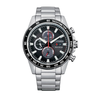 HOTCitizen Men's Sport Casual Brycen Eco-Drive Chronograph Stainless Steel Watch, 12/24 Hour Time, Date, Tachymeter, 100 Meters Water Resistant, Spherical Mineral Crystal, Weekender