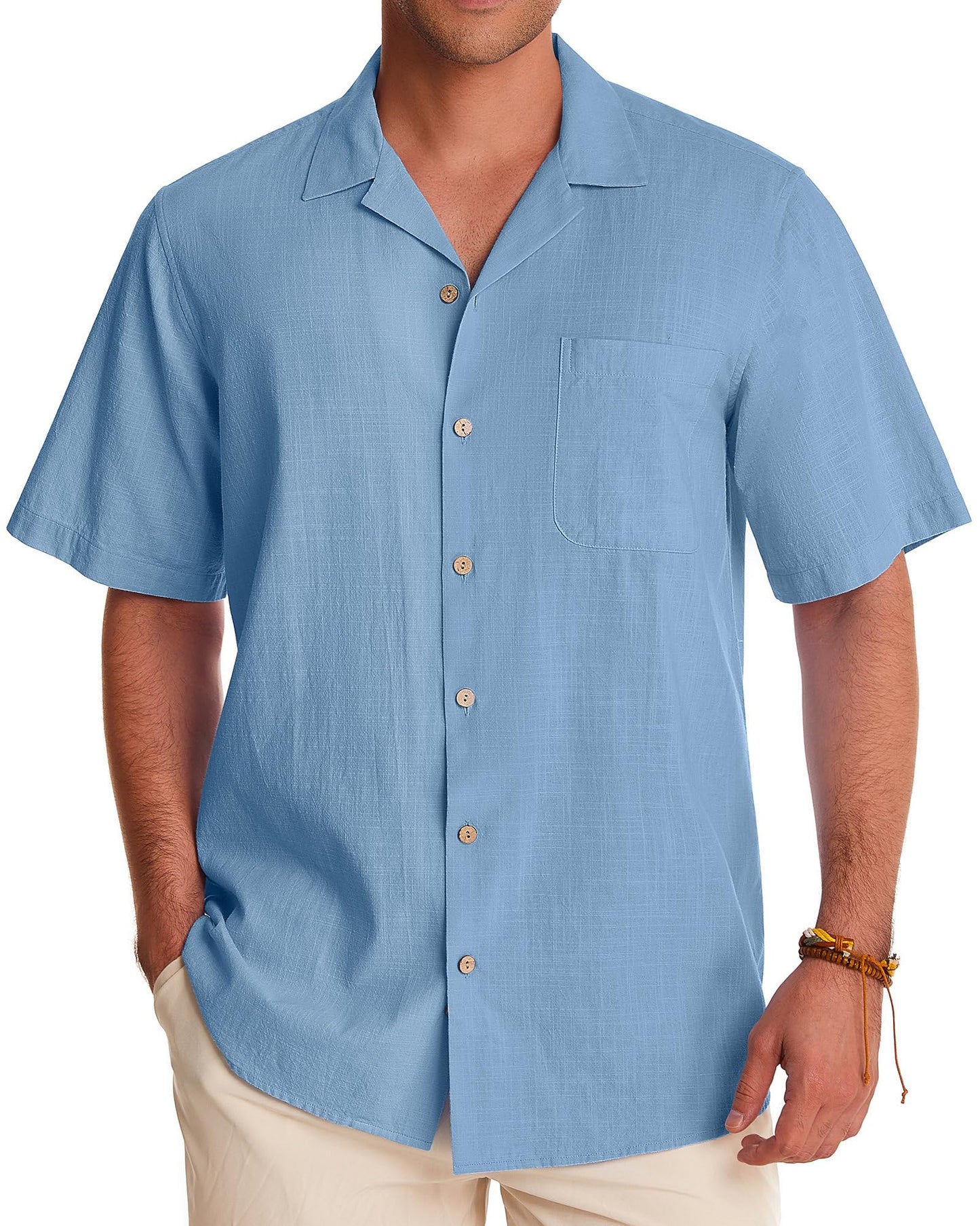 HOTAlimens & Gentle Mens Linen Shirts Cotton Hawaiian Shirts Short Sleeve Button Down Shirts Casual Summer Beach Tops
