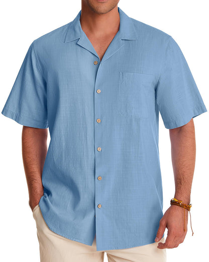HOTAlimens & Gentle Mens Linen Shirts Cotton Hawaiian Shirts Short Sleeve Button Down Shirts Casual Summer Beach Tops