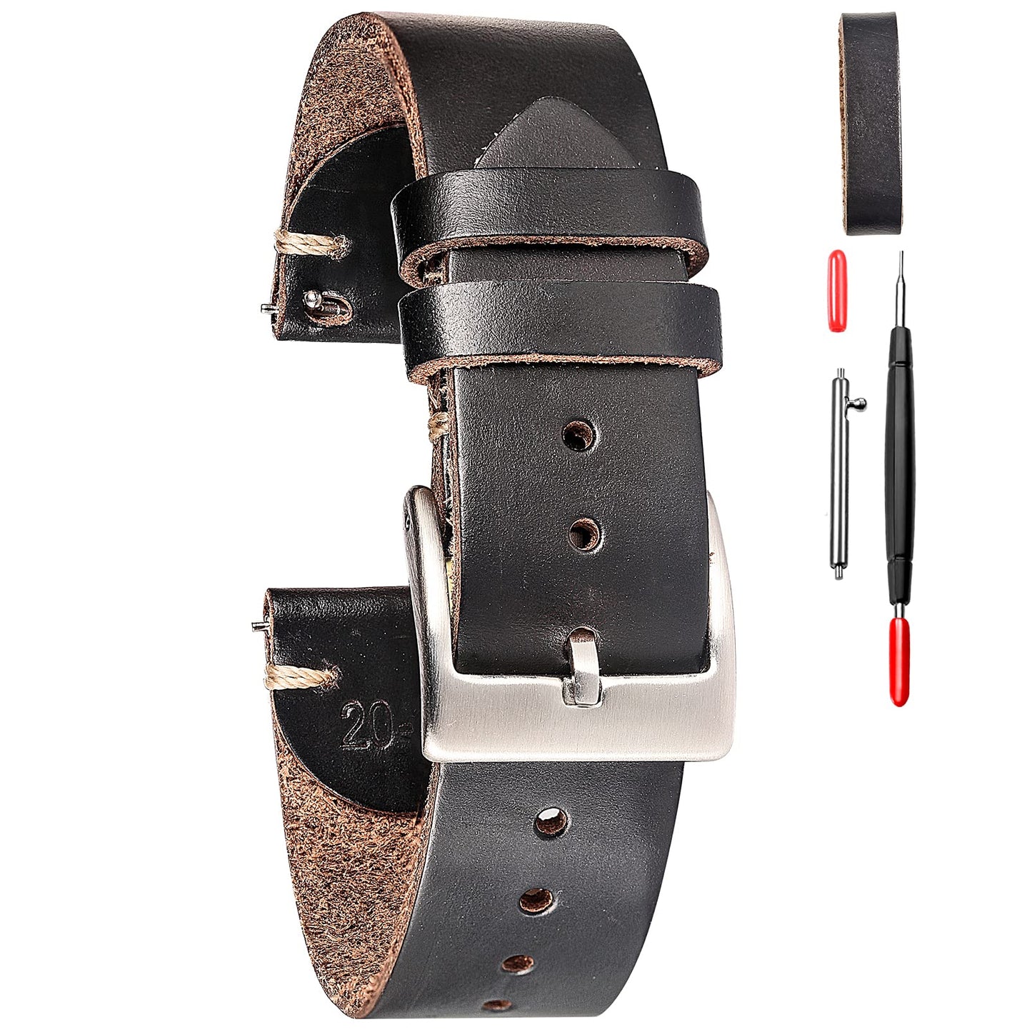 HOThemsut h Leather Watch Bands for Men, Horween Quick Release Leather Watch Strap Vintage Watch Replacement Wrap of 18mm, 20mm, 22mm