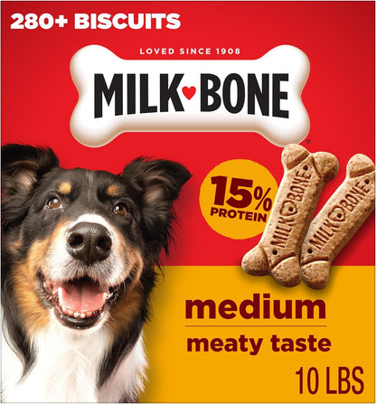 HOTMilk-Bone Original Medium Dog Biscuits, 10 lb Box | 280+ treats, classic meaty taste, crunchy dog treats for dogs 20-50lbs, 15% protein, 12 vitamins & minerals, made in the USA