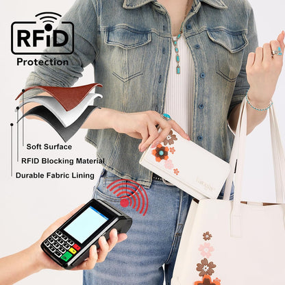 HOTX Wrangler Women's Wallet RFID Blocking Large Floral Trifold Wallets | Large Capacity, Floral Print, Multi Card Slots, ID Window, Money organizer & Coin pocket, Ideal Gift Choice for All Holidays