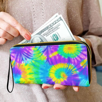HOTColorful Tie-Dye Large Capacity Wristlet Wallet for Women Gradient Spiral Long Zipper Purse Abstract Aesthetics Travel Wallet Clutch Bag Handbag with Coin Pocket
