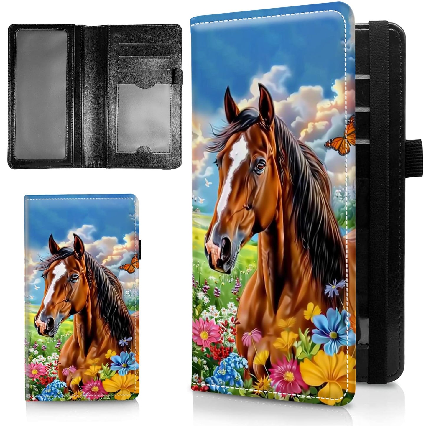 HOTLeather Checkbook Covers for Personal Checkbook Check book Holder Cover Wallets for Women Men,RFID-Blocking Slim Checkbook Cover for Duplicate Checks with Elastic Strap,Flowers Dancing Butterflies
