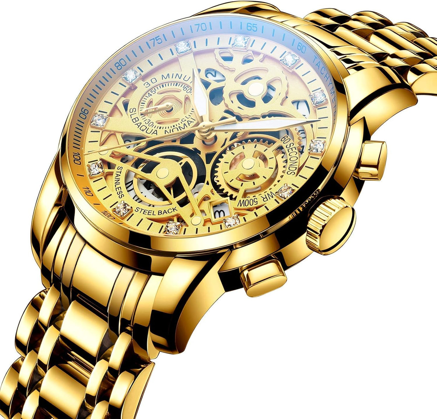HOTNEKTOM Watches for Men with Stainless Steel, Quartz Analog Watch with Date, Luxury Minimalist Dress Mens Watches, Chronograph Watch, 3ATM Waterproof, Black Wristwatch, Gifts for Men