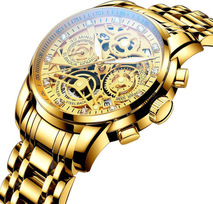 HOTNEKTOM Watches for Men with Stainless Steel, Quartz Analog Watch with Date, Luxury Minimalist Dress Mens Watches, Chronograph Watch, 3ATM Waterproof, Black Wristwatch, Gifts for Men