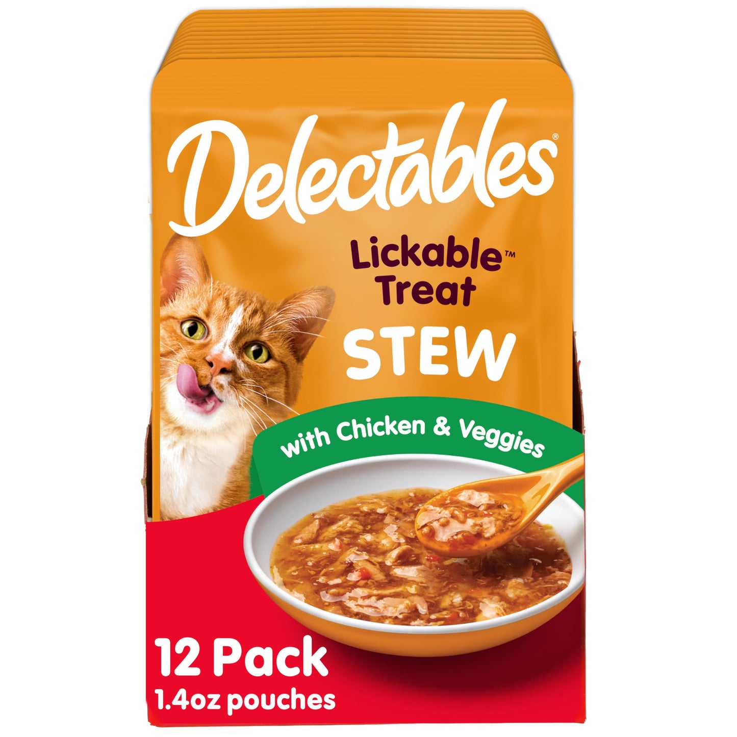 HOTDelectables Lickable Treat Stew Wet Cat Treat Variety Pack, Food Topper, Hydrating, Grain-Free, No Fillers, No By-Products, No Added Preservatives, 1.4oz Pouch, 12ct