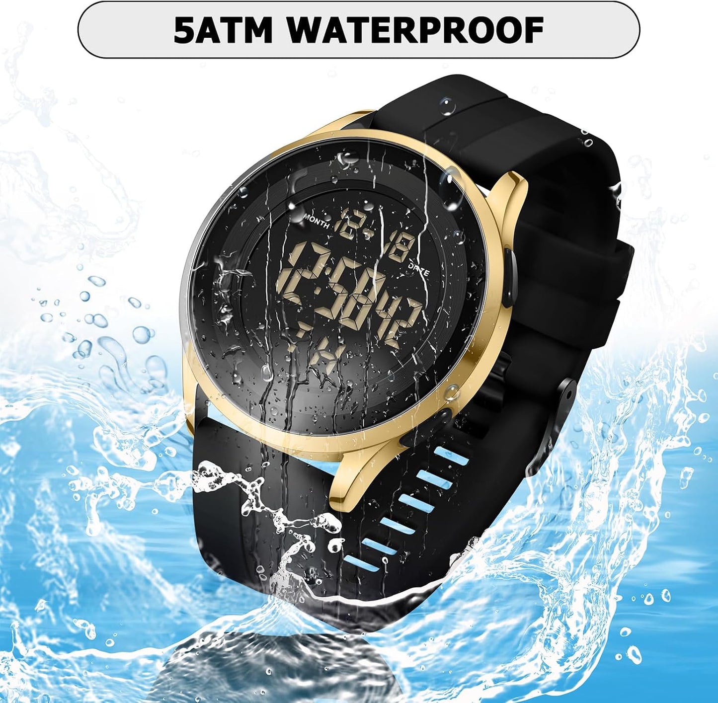 HOTCOSSINIGE Mens Digital Waterproof Military Watch for Men Black Dive Tactical Sports Minimalist Ultra-Thin Wrist Watch