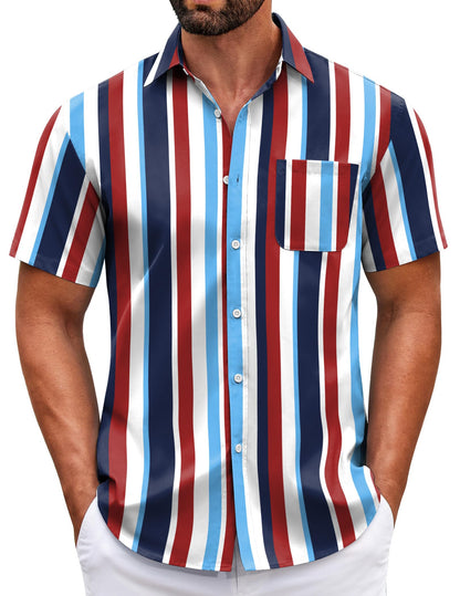 HOTCOOFANDY Mens Short Sleeve Casual Button Down Shirts Summer Untucked Dress Shirts with Pocket