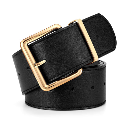 HOTWERFORU Women Wide Belt for Dresses Thick Leather Belt with Big Gold Buckle Fahion Women Chunky Belt