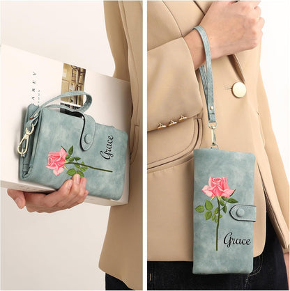 HOTMMXX Personalized Floral Wallet for Women PU Leather Wallet Wristlet with Birth Flower and Name Large Capacity Floral Purse Birthday Gifts for Mom Wife Girlfriend (A1)