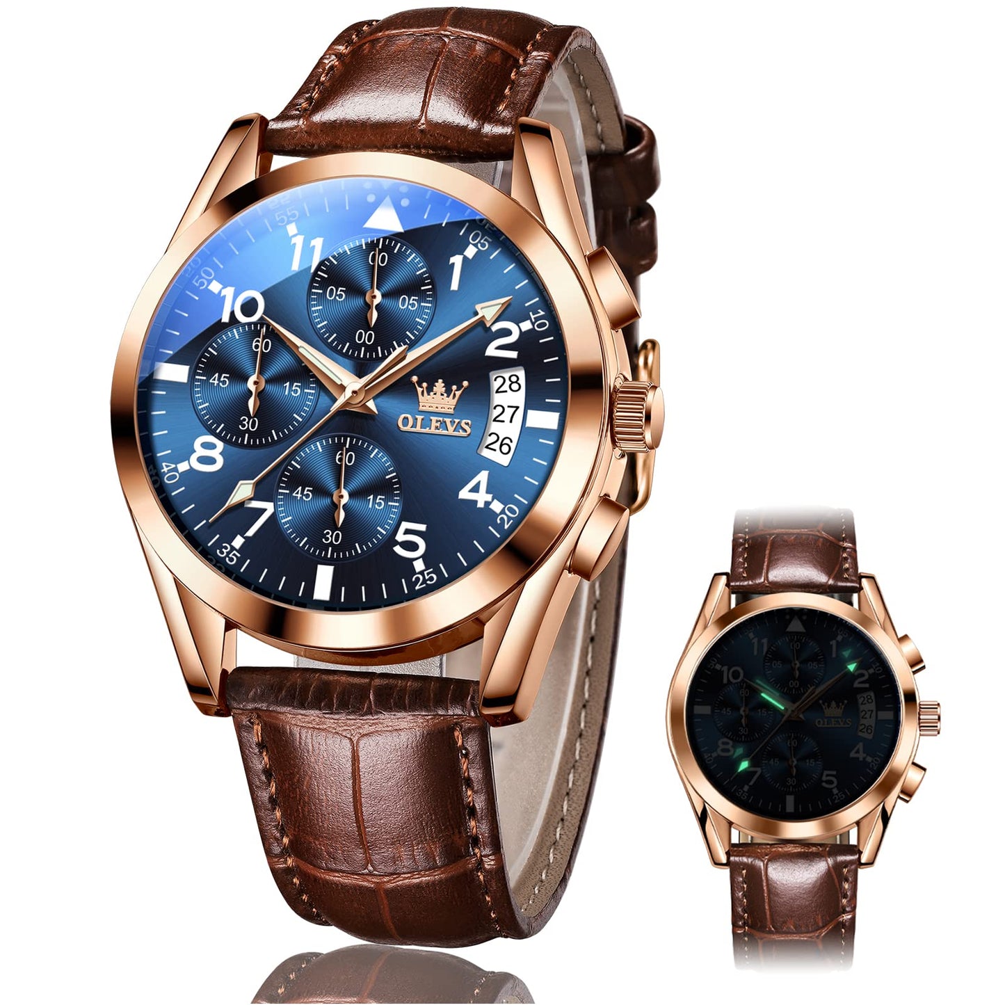 HOTOLEVS Watches for Men Case Waterproof Watches Leather Band Day Date Mens Watch Analog Quartz Chronograph Wristwatches Multi-Function Men's Watch