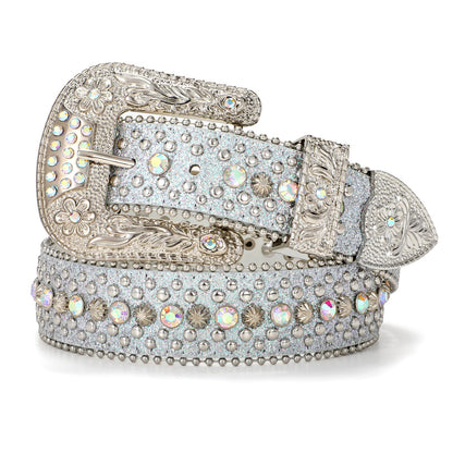 HOTBELTROAD Rhinestone Belt Goth Bling Belts for Women and Men Western Cowboy Cowgirl Belts for Jeans, Halloween Belt