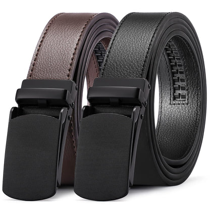 HOTSENDEFN 2 Pack Ratchet Belt Men, Men Leather Belts in Gift Set Box for Dress Casual, Size Adjustable Trim to Fit