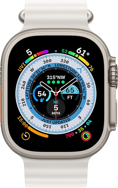 HOTApple Watch Ultra [GPS + Cellular 49mm] Titanium Case with White Ocean Band, One Size (Renewed)
