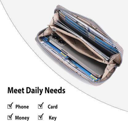 HOTNEICOA Zip Around Wallets for Women Small Nylon Wallet Slim Long Clutch Purse with Multiple Card Slots,Travel & Gift Use