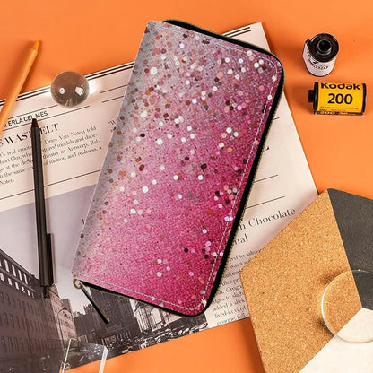 HOTWomen's RFID Blocking Wallet PU Leather Slim Bifold Wristlet Clutch with Large Capacity,16 Card Slots & Zipper Coin Purse Pocket Ladies Travel Purse Wristlet,Pink Glitter