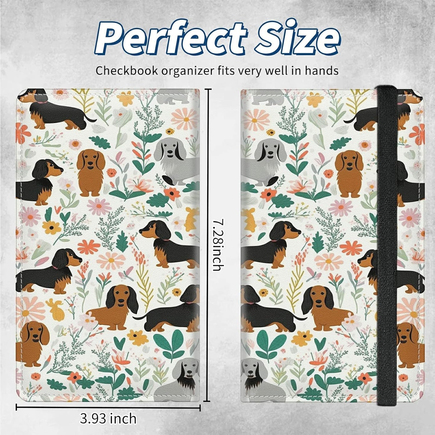 HOTCheckbook Covers for Personal Duplicate Checks RFID Blocking Checkbook Cover for Women Men with Elastic Strap Card Slots Pen Holder - Dogs Pink Flowers Print