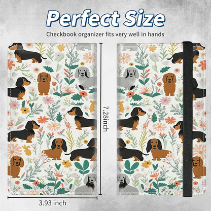 HOTCheckbook Covers for Personal Duplicate Checks RFID Blocking Checkbook Cover for Women Men with Elastic Strap Card Slots Pen Holder - Dogs Pink Flowers Print