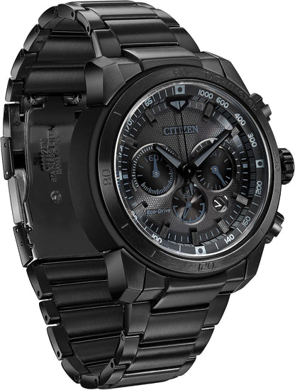 HOTCitizen Men's Eco-Drive Weekender Ecosphere Chronograph Watch in Black IP Stainless Steel, Black Dial (Model: CA4184-81E)