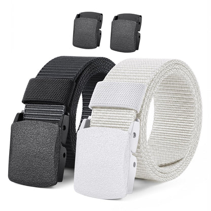 HOTJASGOOD 2 Pack Nylon Web Belt Outdoor Military Men’s Metal Free Belt with TSA Plastic Buckle