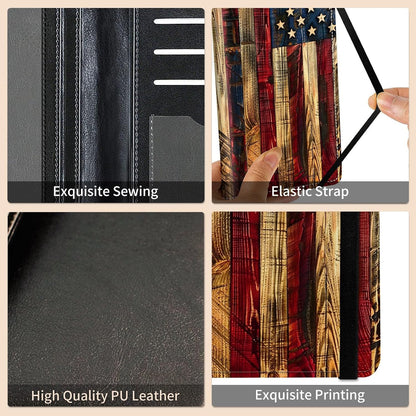 HOTLeather Checkbook Cover for Men Women Personal Checkbook Holder RFID Blocking Check Book Holder Cover for Duplicate Checks,with A Pen,American Flag Wood