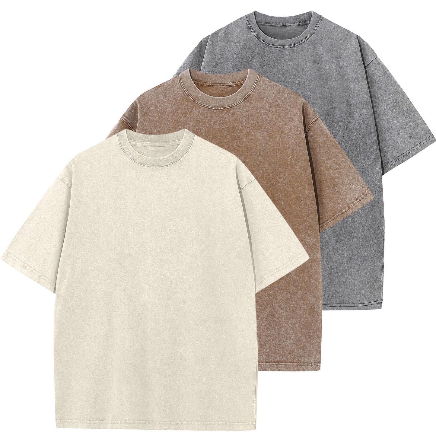 HOTMen's Cotton T-Shirts Oversized Unisex Short Sleeves Casual Loose Wash Solid Basic Tee Tops