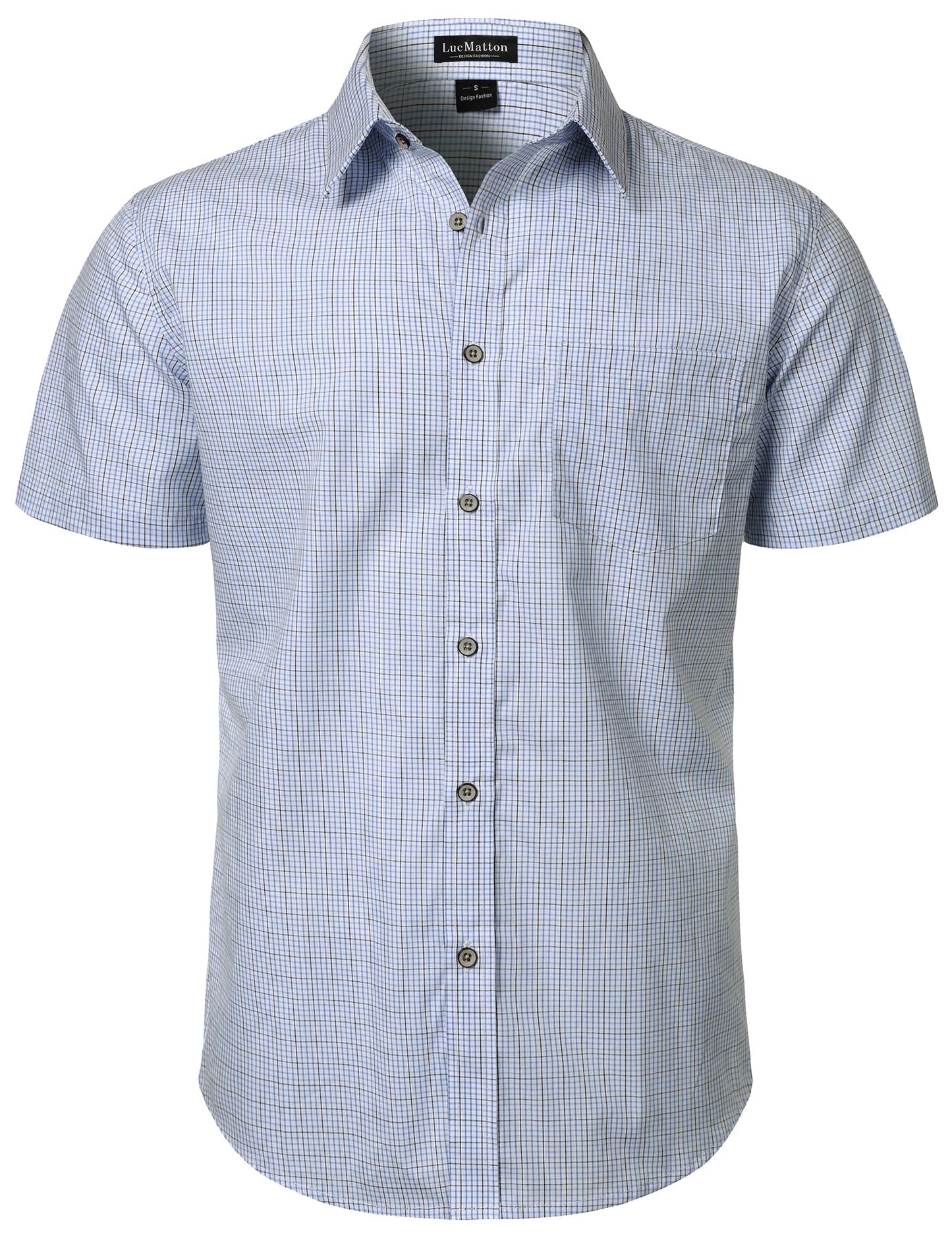 HOTLucMatton Men's Gingham Short Sleeve Button Down Shirt Cotton Regular Fit Plaid Dress Shirts with Pocket