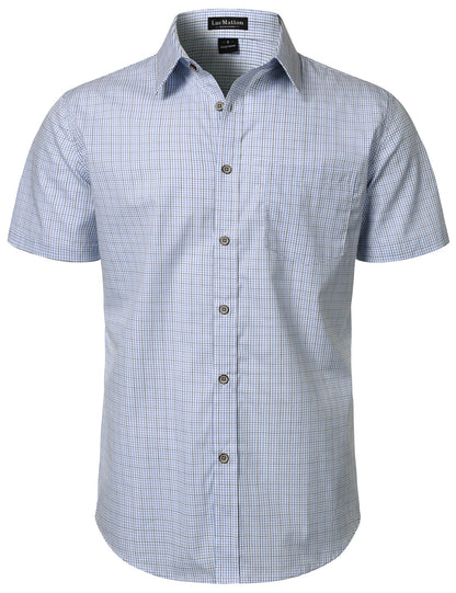 HOTLucMatton Men's Gingham Short Sleeve Button Down Shirt Cotton Regular Fit Plaid Dress Shirts with Pocket