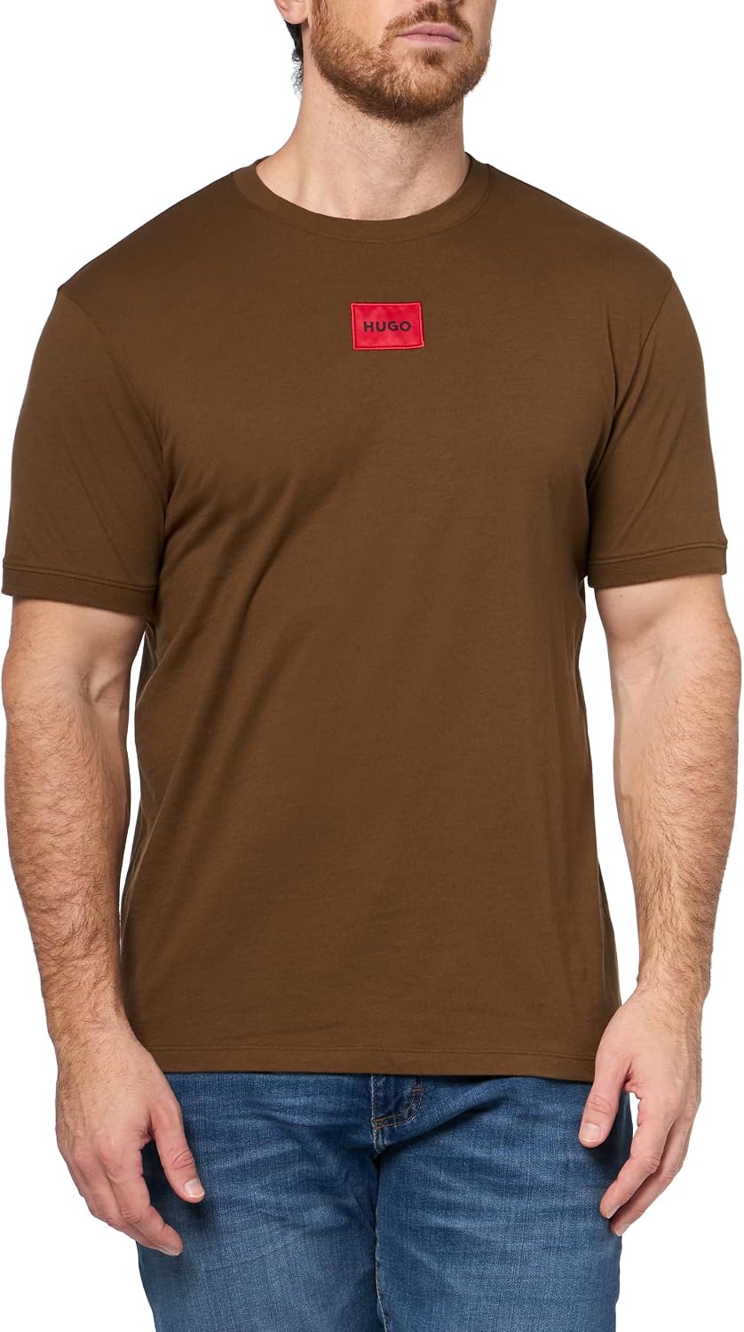HOTHugo Mens Ribbed Crew Neck Regular Fit Center Logo T-Shirt