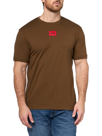 HOTHugo Mens Ribbed Crew Neck Regular Fit Center Logo T-Shirt