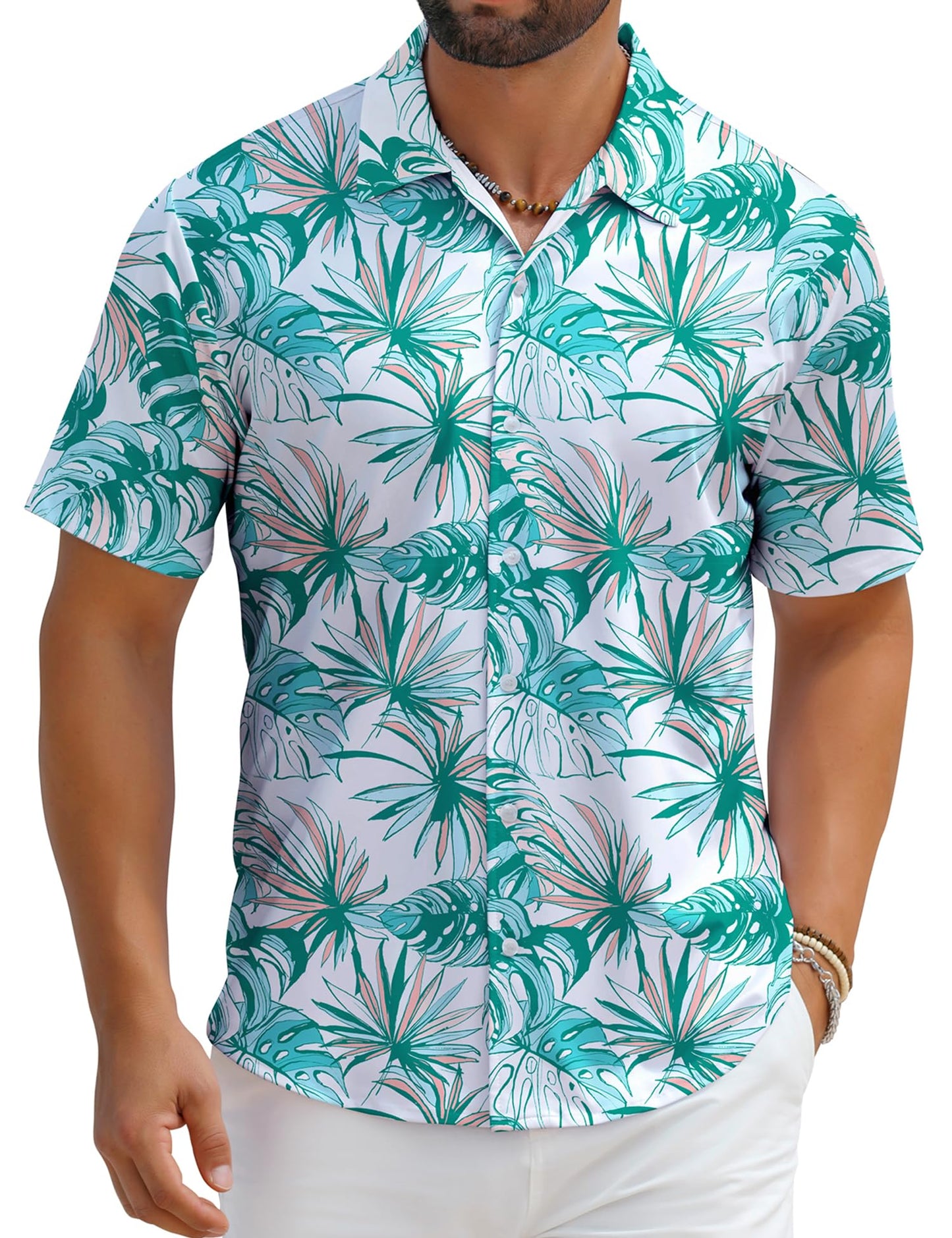 HOTELETOP Men's Hawaiian Shirt Summer Stretch Short Sleeve Tropical Beach Button Down Casual Shirt