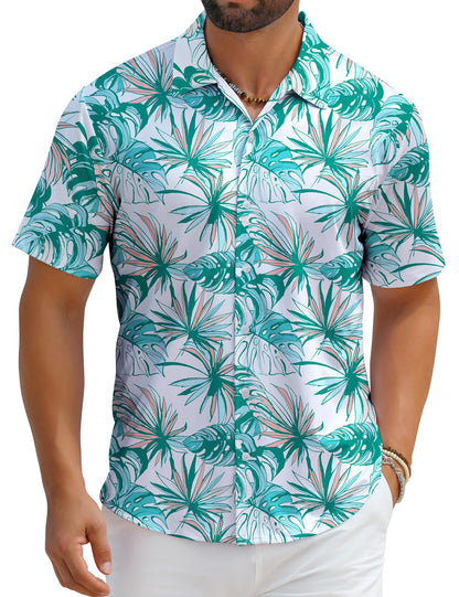 HOTELETOP Men's Hawaiian Shirt Summer Stretch Short Sleeve Tropical Beach Button Down Casual Shirt
